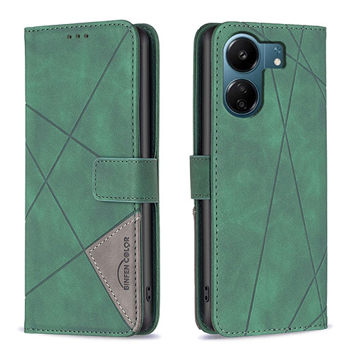 Leather Case Stands Flip Cover Holder B08F for Xiaomi Poco C65 Green