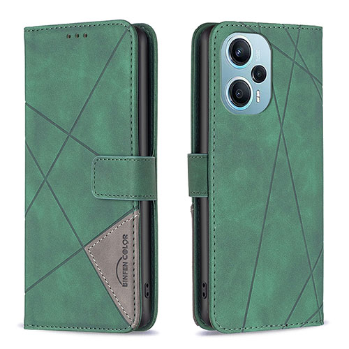 Leather Case Stands Flip Cover Holder B08F for Xiaomi Poco F5 5G Green