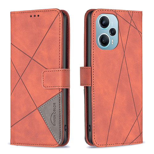 Leather Case Stands Flip Cover Holder B08F for Xiaomi Poco F5 5G Orange