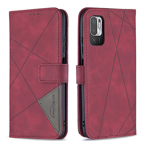 Leather Case Stands Flip Cover Holder B08F for Xiaomi POCO M3 Pro 5G Red