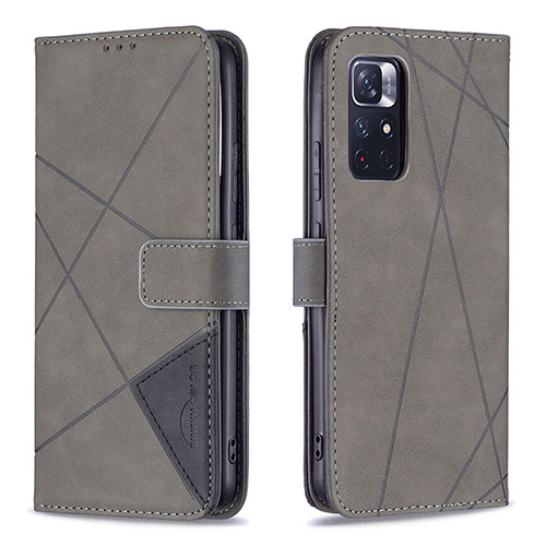 Leather Case Stands Flip Cover Holder B08F for Xiaomi Poco M4 Pro 5G Gray