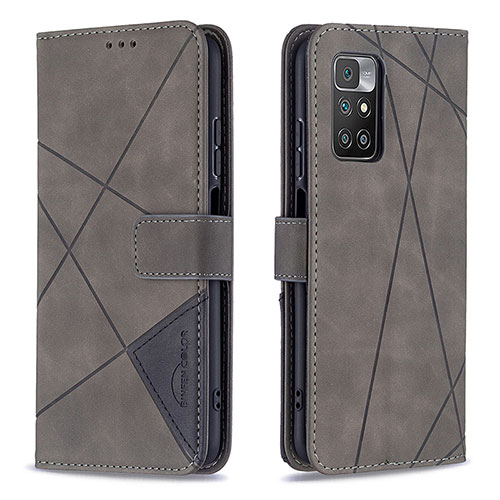 Leather Case Stands Flip Cover Holder B08F for Xiaomi Redmi 10 (2022) Gray