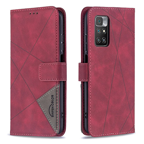 Leather Case Stands Flip Cover Holder B08F for Xiaomi Redmi 10 (2022) Red