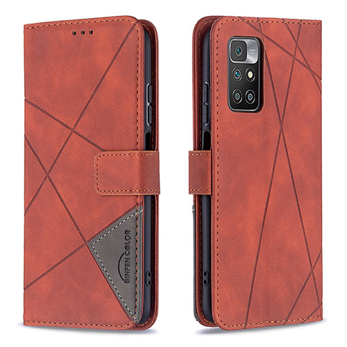 Leather Case Stands Flip Cover Holder B08F for Xiaomi Redmi 10 4G Orange