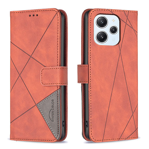 Leather Case Stands Flip Cover Holder B08F for Xiaomi Redmi 12 4G Orange