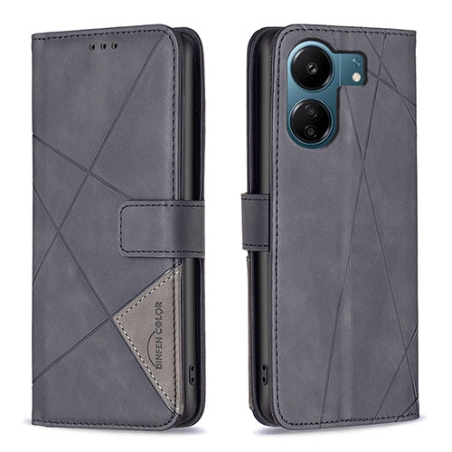 Leather Case Stands Flip Cover Holder B08F for Xiaomi Redmi 13C Black