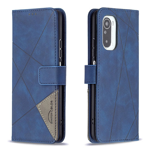 Leather Case Stands Flip Cover Holder B08F for Xiaomi Redmi K40 5G Blue