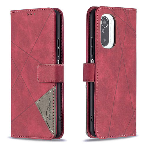 Leather Case Stands Flip Cover Holder B08F for Xiaomi Redmi K40 5G Red