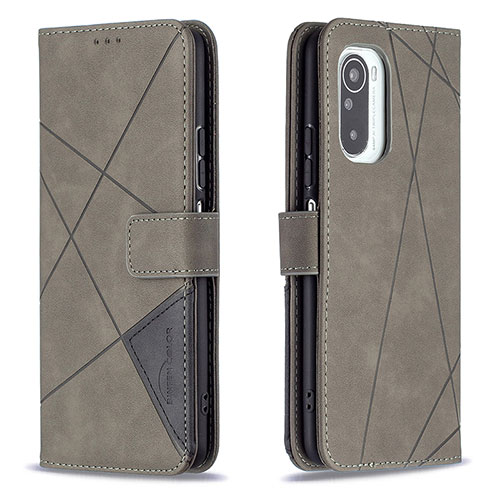 Leather Case Stands Flip Cover Holder B08F for Xiaomi Redmi K40 Pro 5G Gray