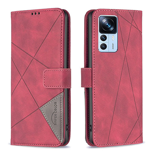 Leather Case Stands Flip Cover Holder B08F for Xiaomi Redmi K50 Ultra 5G Red