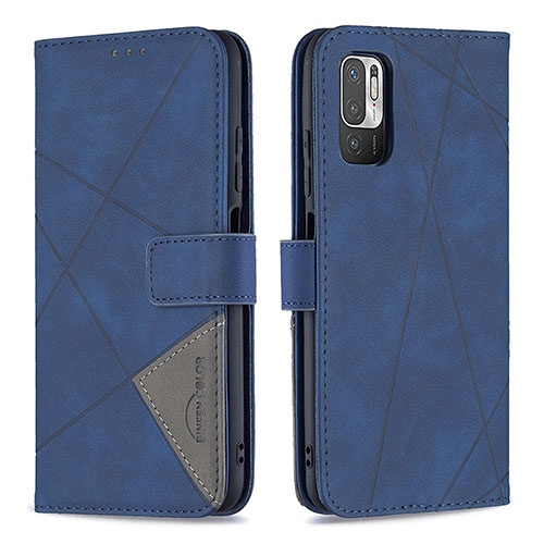 Leather Case Stands Flip Cover Holder B08F for Xiaomi Redmi Note 10 5G Blue