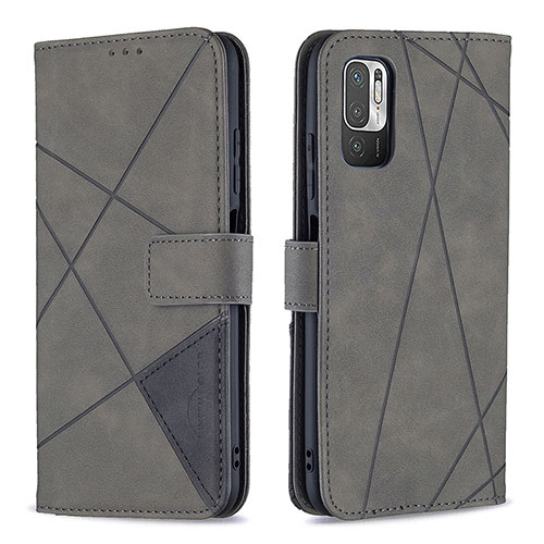 Leather Case Stands Flip Cover Holder B08F for Xiaomi Redmi Note 10 5G Gray