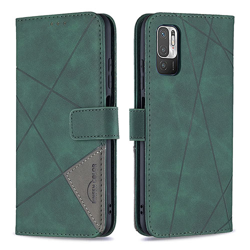 Leather Case Stands Flip Cover Holder B08F for Xiaomi Redmi Note 10 5G Green