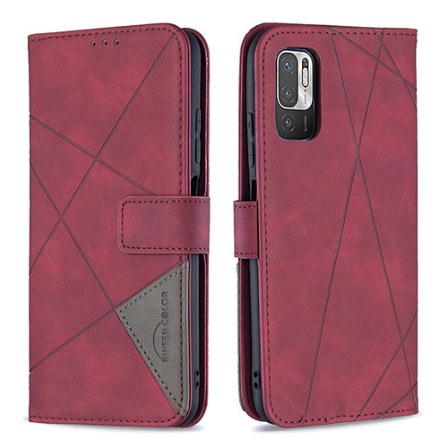 Leather Case Stands Flip Cover Holder B08F for Xiaomi Redmi Note 10 5G Red