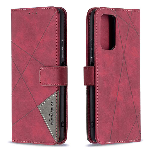 Leather Case Stands Flip Cover Holder B08F for Xiaomi Redmi Note 10 Pro 4G Red
