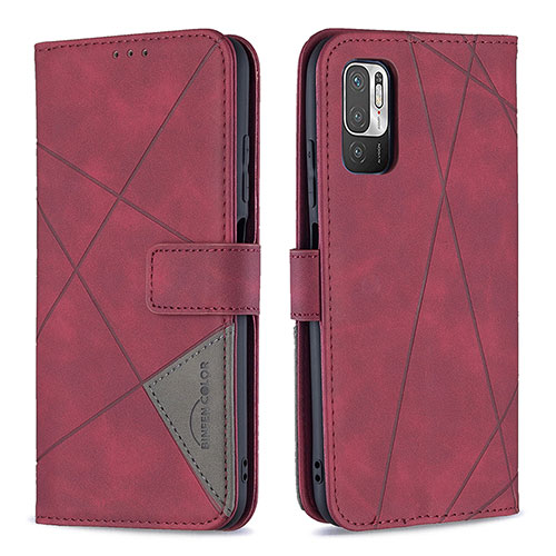 Leather Case Stands Flip Cover Holder B08F for Xiaomi Redmi Note 10T 5G Red