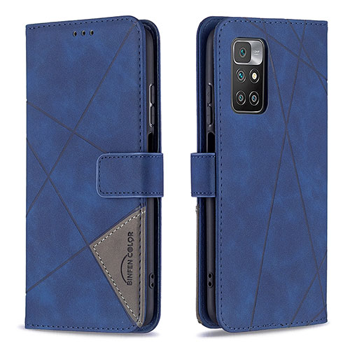 Leather Case Stands Flip Cover Holder B08F for Xiaomi Redmi Note 11 4G (2021) Blue