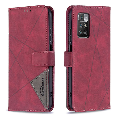 Leather Case Stands Flip Cover Holder B08F for Xiaomi Redmi Note 11 4G (2021) Red