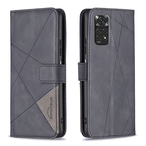 Leather Case Stands Flip Cover Holder B08F for Xiaomi Redmi Note 11 4G (2022) Black