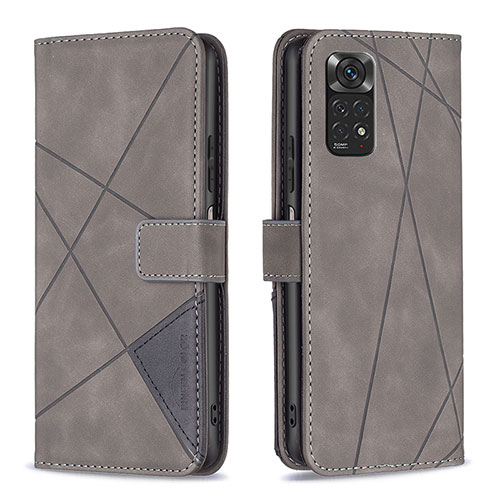 Leather Case Stands Flip Cover Holder B08F for Xiaomi Redmi Note 11 4G (2022) Gray