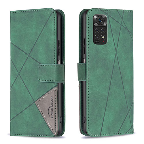 Leather Case Stands Flip Cover Holder B08F for Xiaomi Redmi Note 11 4G (2022) Green