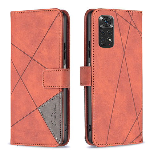 Leather Case Stands Flip Cover Holder B08F for Xiaomi Redmi Note 11 4G (2022) Orange