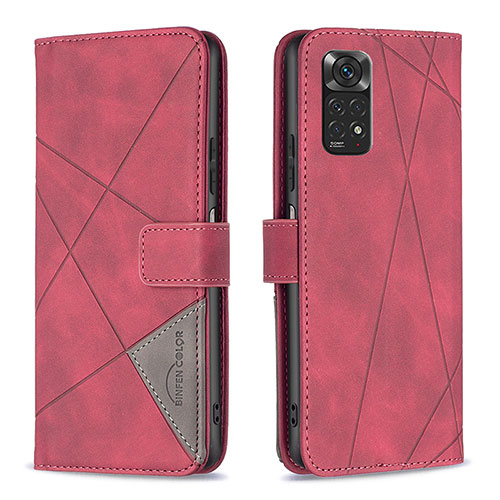 Leather Case Stands Flip Cover Holder B08F for Xiaomi Redmi Note 11 4G (2022) Red