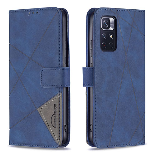 Leather Case Stands Flip Cover Holder B08F for Xiaomi Redmi Note 11 5G Blue