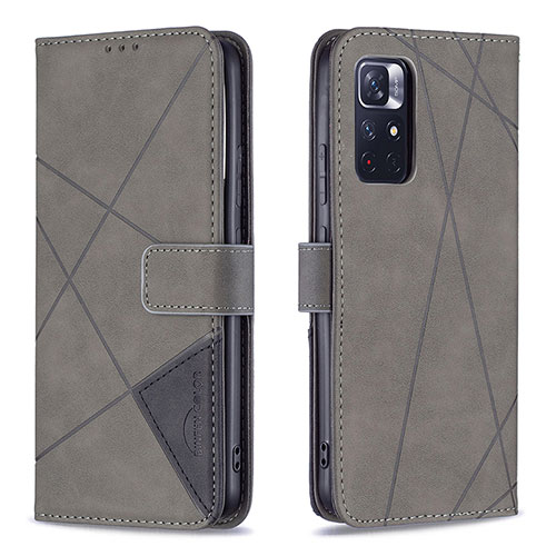 Leather Case Stands Flip Cover Holder B08F for Xiaomi Redmi Note 11 5G Gray