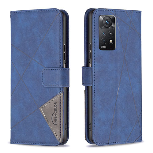 Leather Case Stands Flip Cover Holder B08F for Xiaomi Redmi Note 11 Pro 4G Blue