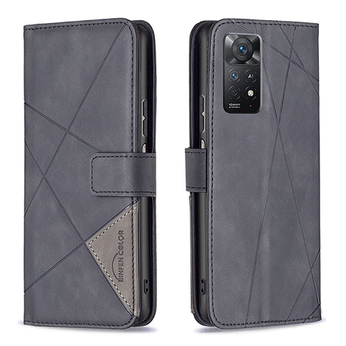 Leather Case Stands Flip Cover Holder B08F for Xiaomi Redmi Note 11 Pro 5G Black