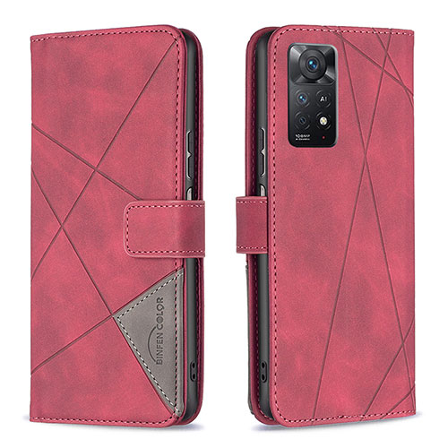Leather Case Stands Flip Cover Holder B08F for Xiaomi Redmi Note 11 Pro 5G Red