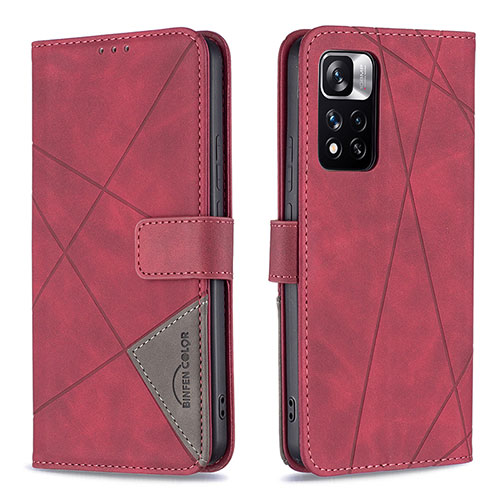 Leather Case Stands Flip Cover Holder B08F for Xiaomi Redmi Note 11 Pro+ Plus 5G Red