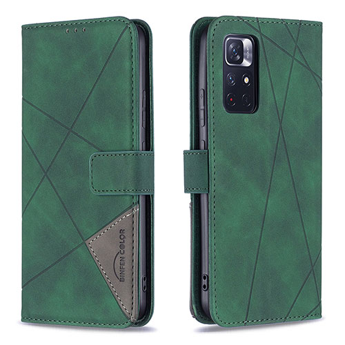 Leather Case Stands Flip Cover Holder B08F for Xiaomi Redmi Note 11T 5G Green