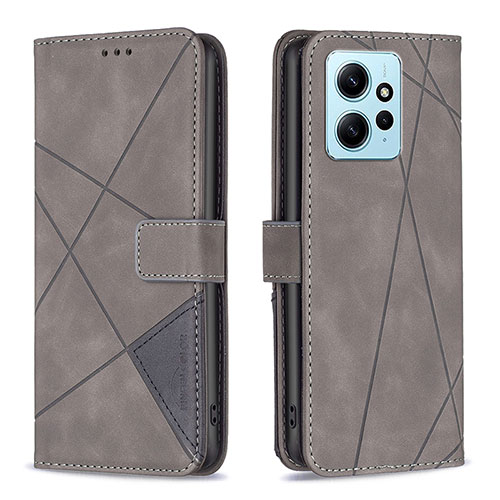 Leather Case Stands Flip Cover Holder B08F for Xiaomi Redmi Note 12 4G Gray