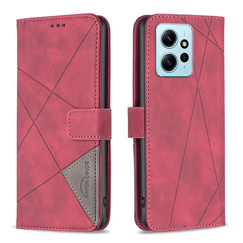 Leather Case Stands Flip Cover Holder B08F for Xiaomi Redmi Note 12 4G Red