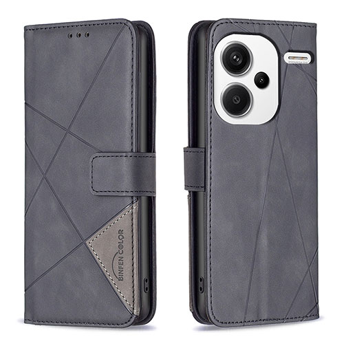 Leather Case Stands Flip Cover Holder B08F for Xiaomi Redmi Note 13 Pro+ Plus 5G Black