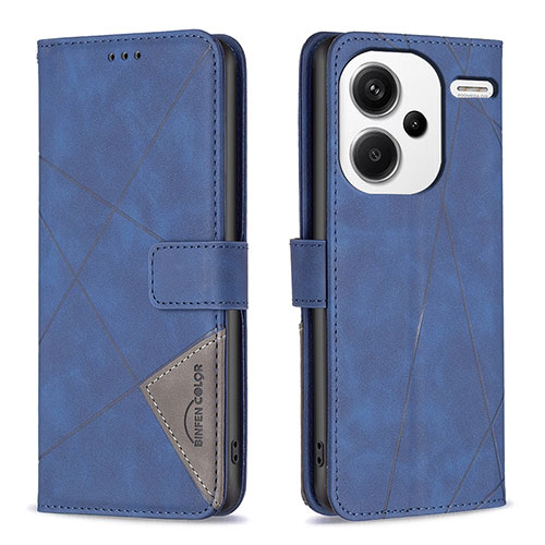 Leather Case Stands Flip Cover Holder B08F for Xiaomi Redmi Note 13 Pro+ Plus 5G Blue