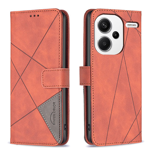 Leather Case Stands Flip Cover Holder B08F for Xiaomi Redmi Note 13 Pro+ Plus 5G Orange