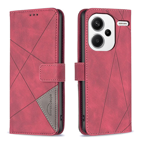 Leather Case Stands Flip Cover Holder B08F for Xiaomi Redmi Note 13 Pro+ Plus 5G Red