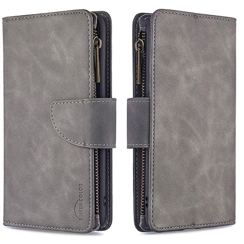 Leather Case Stands Flip Cover Holder B09F for Samsung Galaxy M10 Gray