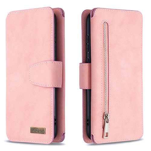 Leather Case Stands Flip Cover Holder B09F for Samsung Galaxy M11 Rose Gold