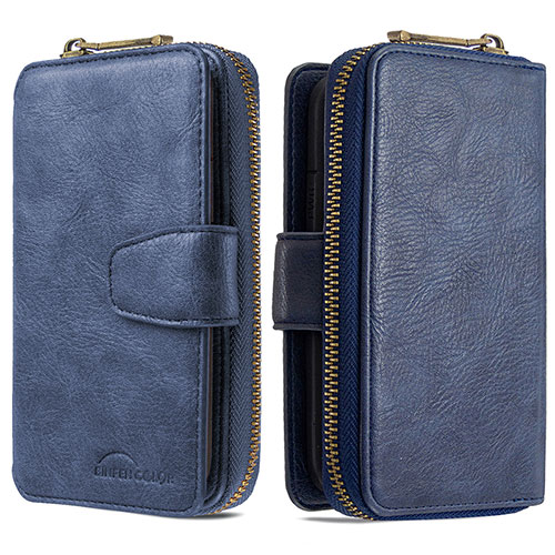 Leather Case Stands Flip Cover Holder B10F for Samsung Galaxy M10S Blue