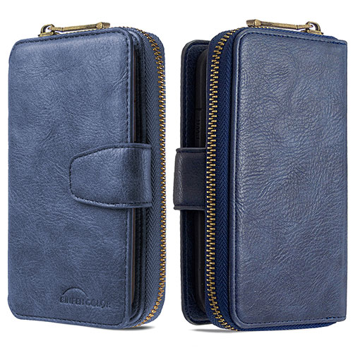 Leather Case Stands Flip Cover Holder B10F for Samsung Galaxy M40S Blue