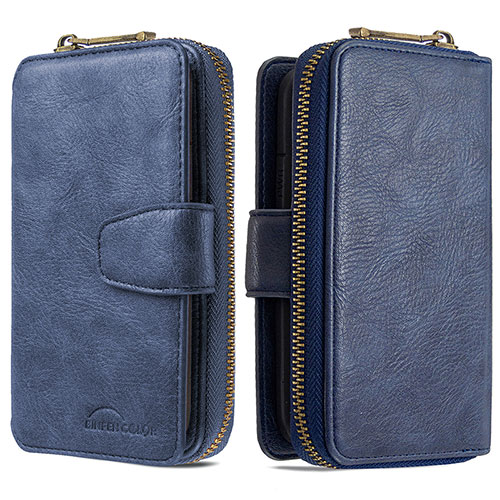 Leather Case Stands Flip Cover Holder B10F for Samsung Galaxy M60s Blue