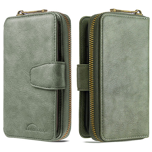 Leather Case Stands Flip Cover Holder B10F for Samsung Galaxy M60s Green