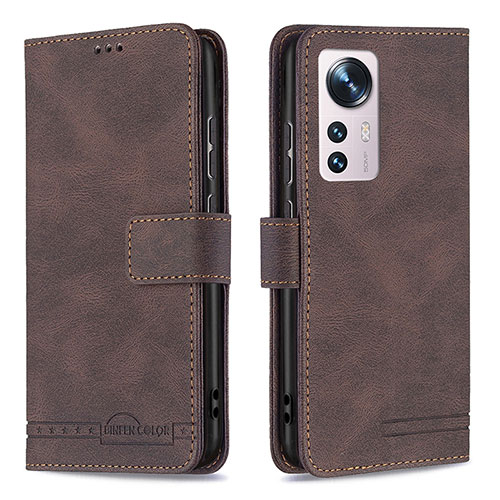 Leather Case Stands Flip Cover Holder B10F for Xiaomi Mi 12 5G Brown