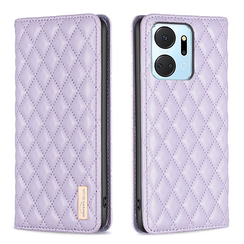 Leather Case Stands Flip Cover Holder B11F for Huawei Honor X7a Purple