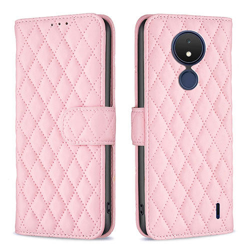 Leather Case Stands Flip Cover Holder B11F for Nokia C21 Rose Gold