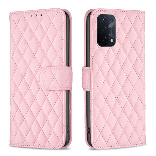 Leather Case Stands Flip Cover Holder B11F for Oppo A54 5G Rose Gold
